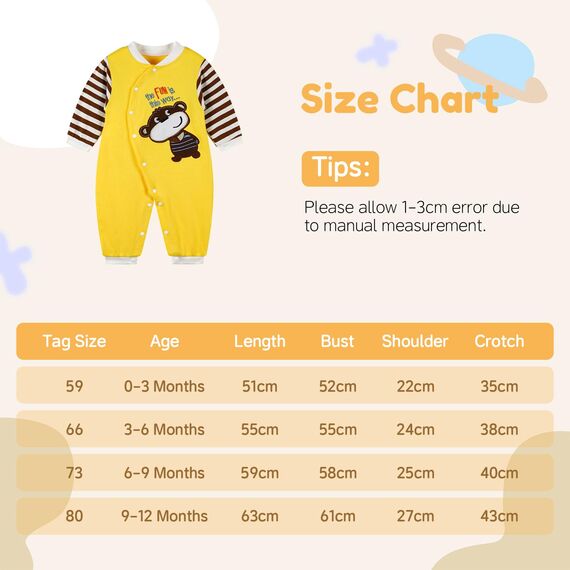 Baby Strampler Spielanzug Jungen Mädchen Schlafanzug Baumwolle Overalls Baby-Nachtwäsche, 6-9 Monate