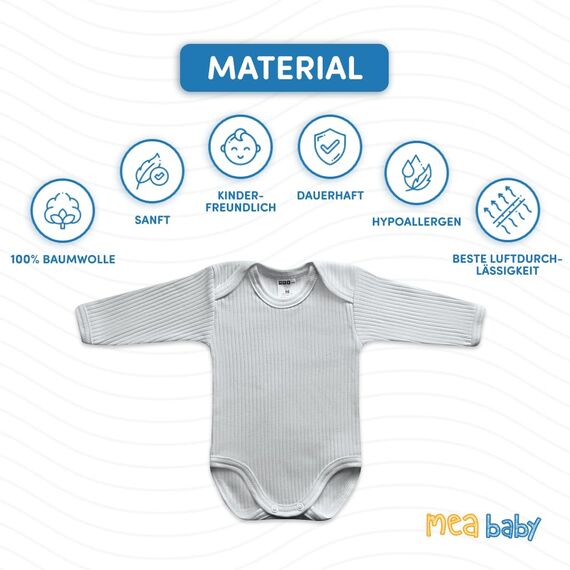 MEA BABY Unisex Langarm Body aus 100% Baumwolle im 5er Pack, Mit Aufdruck für Mädchen und Jungen (80, Jungen 4)
