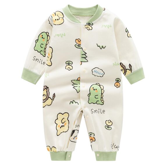 Minizone Babyschlafanzug Jungen Strampler, Baumwolle Einteiler mit Druckknöpfen - Atmungsaktiv Langlebig Weich - Ideal zum Spielen Schlafen 3-6 Monate, Dinosaurier