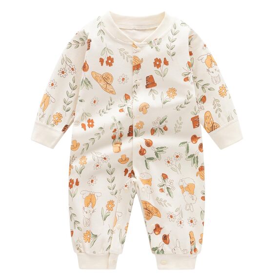 Minizone Babyschlafanzug Jungen Strampler, Baumwolle Einteiler mit Druckknöpfen - Atmungsaktiv Langlebig Weich - Ideal zum Spielen Schlafen 6-9 Monate, Hase