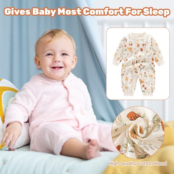 Minizone Babyschlafanzug Jungen Strampler, Baumwolle Einteiler mit Druckknöpfen - Atmungsaktiv Langlebig Weich - Ideal zum Spielen Schlafen 6-9 Monate, Hase