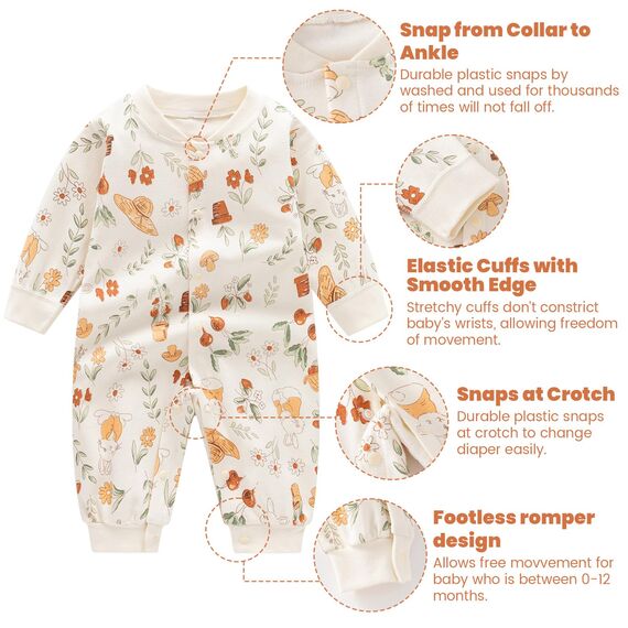 Minizone Babyschlafanzug Jungen Strampler, Baumwolle Einteiler mit Druckknöpfen - Atmungsaktiv Langlebig Weich - Ideal zum Spielen Schlafen 6-9 Monate, Hase