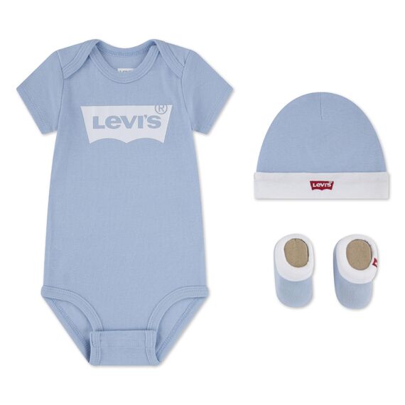 Levi's Kids Klassische Fledermausmütze für Jungen, Bodysuit, Stiefelette, 3-teiliges Baby- und Kleinkinder-Baby-Set