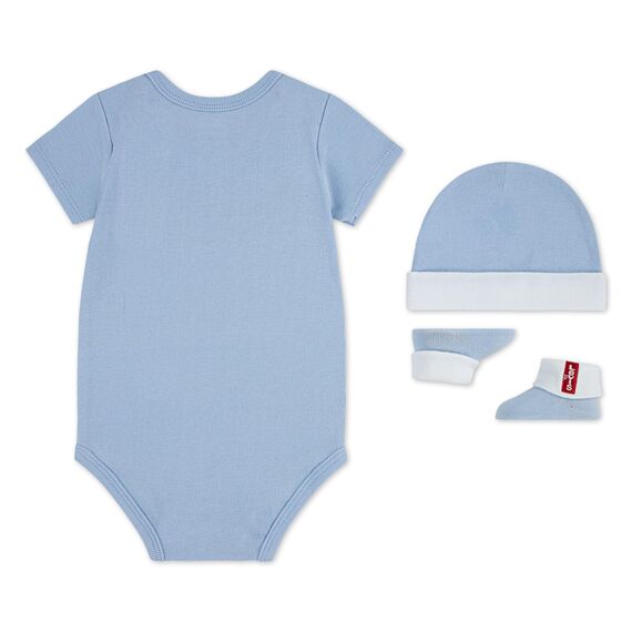 Levi's Kids Klassische Fledermausmütze für Jungen, Bodysuit, Stiefelette, 3-teiliges Baby- und Kleinkinder-Baby-Set