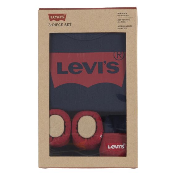 Levi's Kids Classic batwing infant hat bodysuit bootie set 3pc Baby Jungen Pastel Turquoise 0-6 Monate