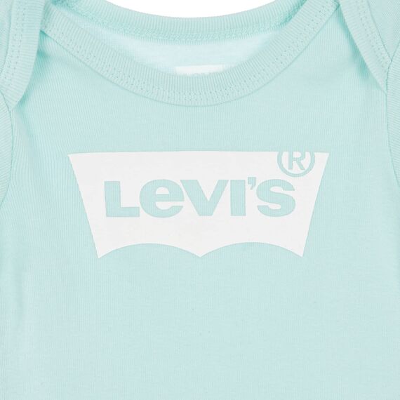 Levi's Kids Classic batwing infant hat bodysuit bootie set 3pc Baby Jungen Pastel Turquoise 0-6 Monate