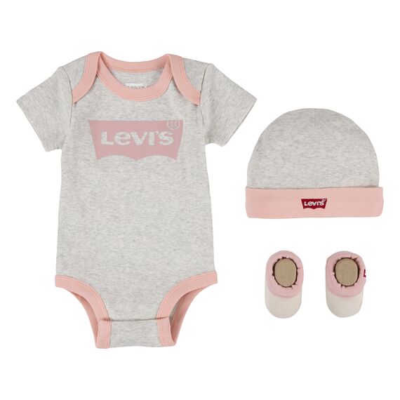 Levi's Kids Classic batwing infant hat bodysuit bootie set 3pc Baby Jungen Pastel Turquoise 0-6 Monate
