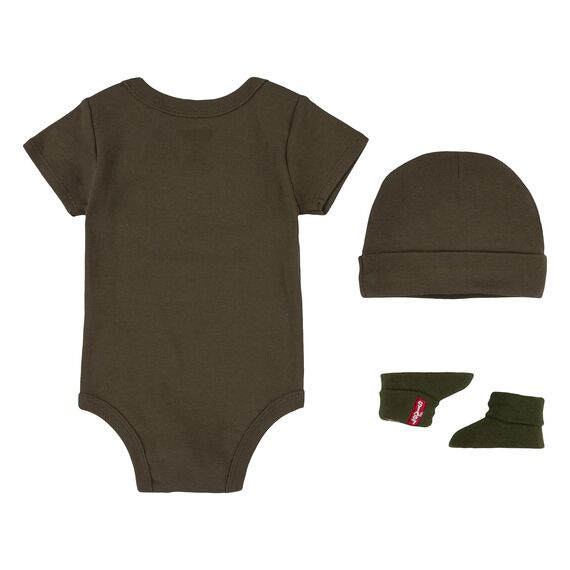 Levi's Kids Classic batwing infant hat bodysuit bootie set 3pc Baby Jungen Pastel Turquoise 0-6 Monate