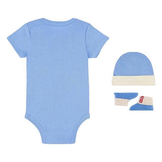 Levi's Kids Classic batwing infant hat bodysuit bootie set 3pc Baby Jungen Pastel Turquoise 0-6 Monate