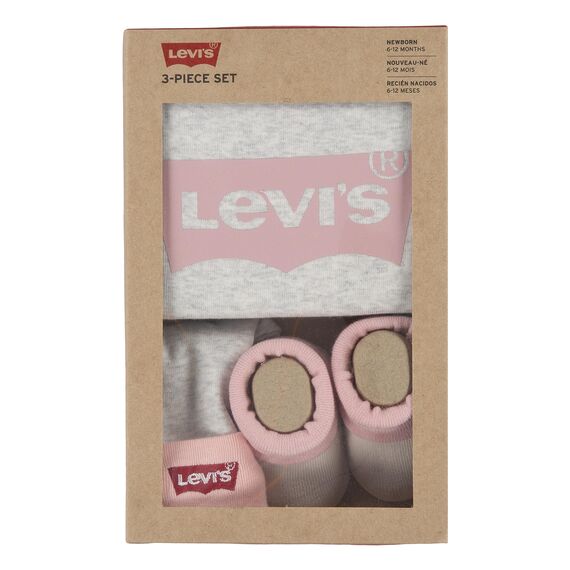 Levi's Kids Classic batwing infant hat bodysuit bootie set 3pc Baby Jungen Pastel Turquoise 0-6 Monate