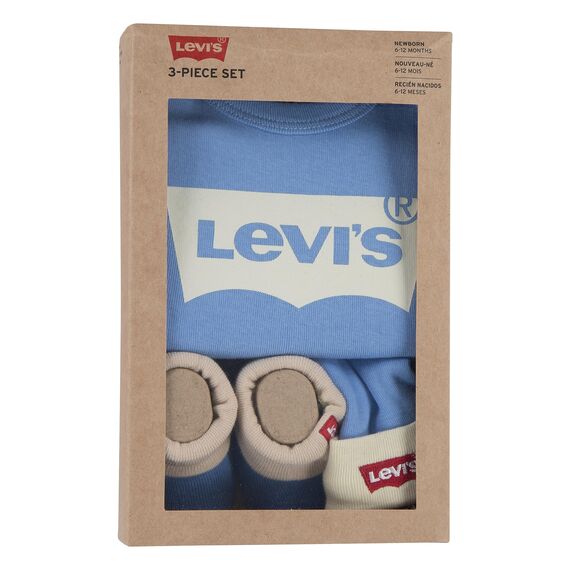 Levi's Kids Classic batwing infant hat bodysuit bootie set 3pc Baby Jungen Pastel Turquoise 0-6 Monate