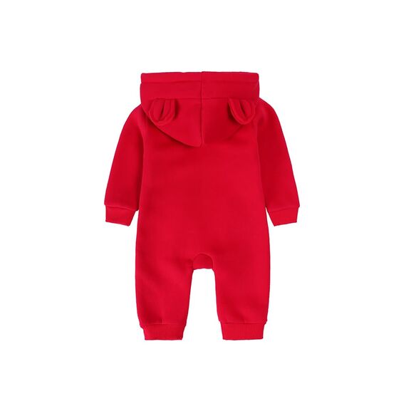 Alunsito Baby Jungen Mädchen Strampler Langarm Overall Bärenohr mit Kapuze Jumpsuit Overall Herbst Winter Einteiler 59 Rot 0-3 Monate