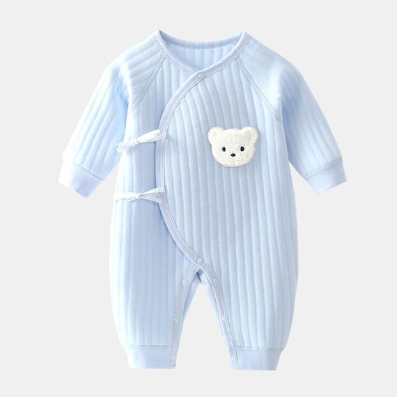 1 Pack Baby Bodysuit, 1-3 Months Neugeborenes Baby warme Baumwolle Bodysuit mit Hut, 100% Baumwolle Kleinkind Homewear verdickt Frühling und Herbst Kleidung (Blau, 1-3Months)