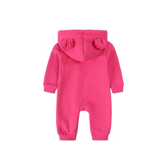 Alunsito Baby Jungen Mädchen Bärenohr Reißverschluss Strampler Neugeborenes Kapuzen Fleece Bodysuit Kleinkind Langarm Jumpsuit 59 Rose Rot 0-3 Monate