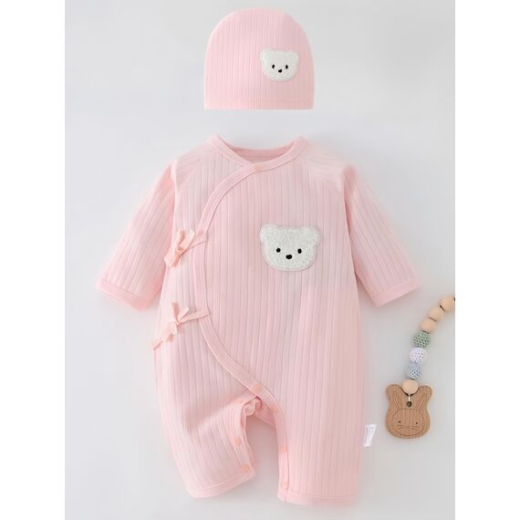 Babyfond 1 Pack Baby Bodysuit, Neugeborenes Baby warme Baumwolle Bodysuit mit Hut, 100% Baumwolle Kleinkind Homewear verdickt Frühling und Herbst Kleidung (Rosa,3-6 Monate)
