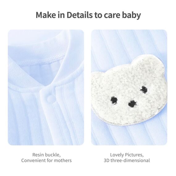 1 Pack Baby Bodysuit, 1-3 Months Neugeborenes Baby warme Baumwolle Bodysuit mit Hut, 100% Baumwolle Kleinkind Homewear verdickt Frühling und Herbst Kleidung (Blau, 1-3Months)