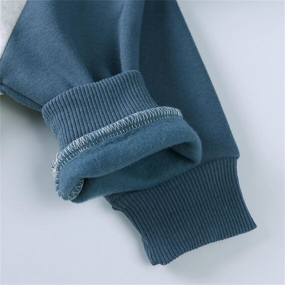 Alunsito Kleidung für Kleinkinder, Jungen und Mädchen, Reißverschluss, langärmlig, Bärenohren, Kapuzenoverall, Strampler, Outfit, Herbst/Winter, warme Kleidung, 59, Blau, Grau, 0–3 Monate