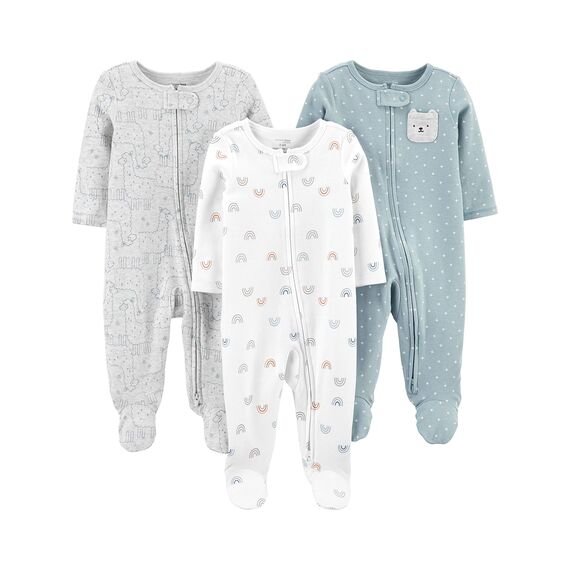 Simple Joys by Carter's Unisex Baby Baumwoll-Strampler mit Fuß, 3er-Pack, Bär/Lama/Regenbogen, 3-6 Monate