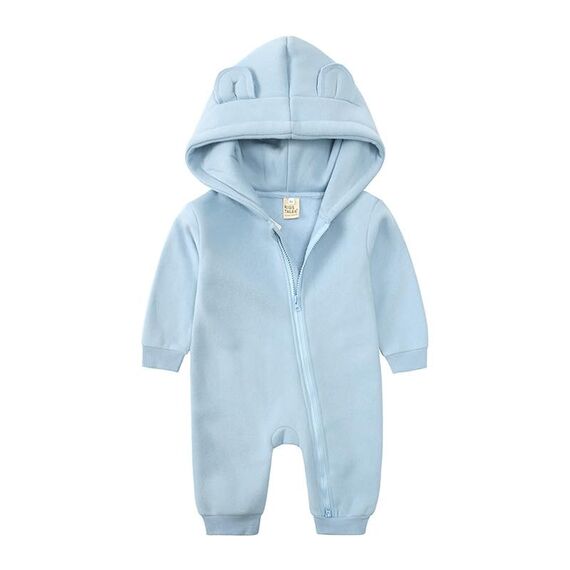 Alunsito Kleinkind Baby Mädchen Junge Kleidung Langarm solide Farbe Reißverschluss Hoodie Bodysuit Fleece Bärenohr ein Stück Overall 73 Blau 6-9 Monate