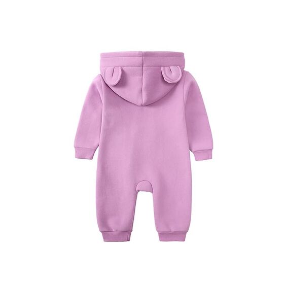 Alunsito Säugling Baby Mädchen Kalter Winter Warme Kleidung Lange Ärmel Reißverschluss Fleece Strampler Einfarbig Bärenohr Kapuzenpulli Overall Bodysuit 90 Lila 1-2 Jahre