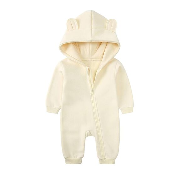 Alunsito Neugeborenes Baby Jungen Mädchen Cartoon Bär Ohr Hoodie Strampler Langarm Zipper Fleece Overall Herbst Winter Warm Outfits 90 Gelb 1-2 Jahre