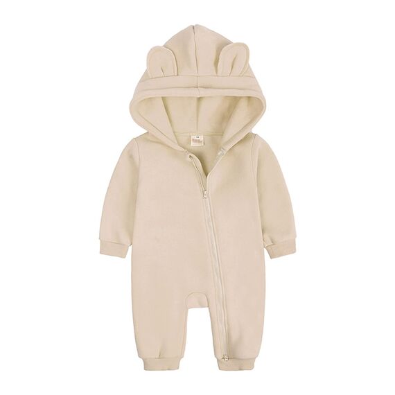 Alunsito Neugeborenes Baby Jungen Mädchen Overall Hoodie Strampler Reißverschluss Langarm Einteilige Outfits Warme Kleidung Beige 80 9-12 Monate
