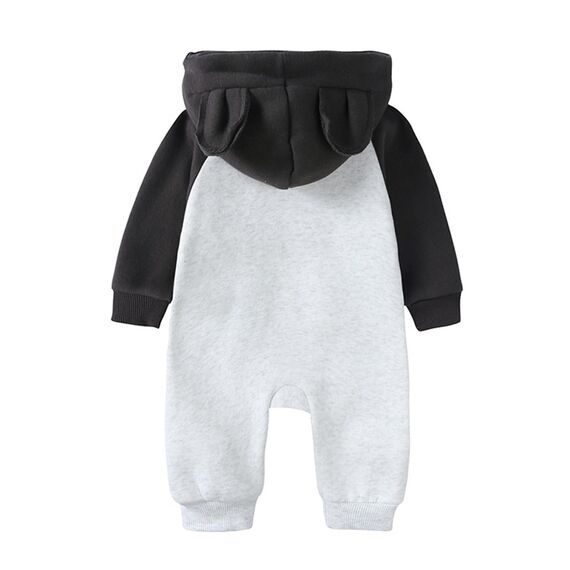 Alunsito Neugeborene Baby Jungen Mädchen Langarm Bärenohren Hoodie Bodysuit Outfit Kapuzen Strampler Jumpsuit Outfits 80 Schwarz Grau 9-12 Monate