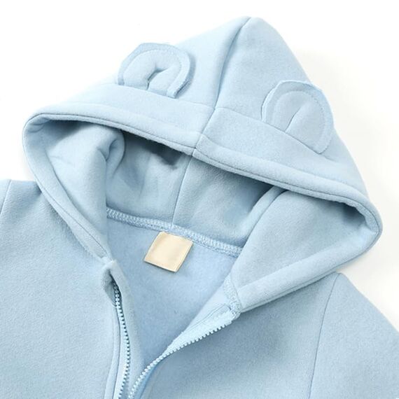 Alunsito Kleinkind Baby Mädchen Junge Kleidung Langarm solide Farbe Reißverschluss Hoodie Bodysuit Fleece Bärenohr ein Stück Overall 73 Blau 6-9 Monate