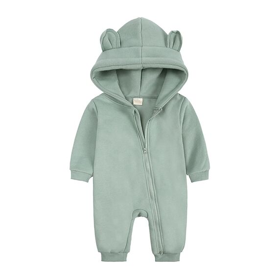 Alunsito Neugeborenes Baby Jungen Mädchen Strampler Baumwolle Bärenohr Lange Ärmel Reißverschluss Hoodie Bodys Overall Outwear Grün 90 1-2 Jahre