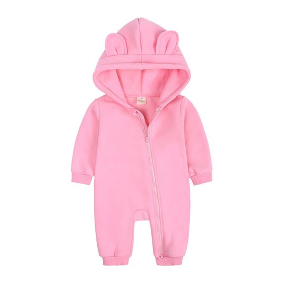 Alunsito Baby Jungen Mädchen Strampler Hoodie Overall Outfit Langarm Bärenohr Lässige Bodysuit Kleidung Reißverschluss Outwear Rosa 73 6-9 Monate