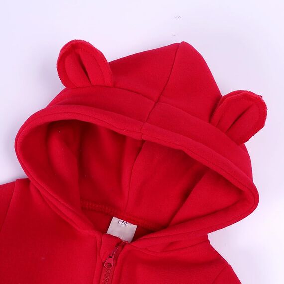 Alunsito Neugeborenes Baby Jungen Mädchen Strampler Kleinkind Einteilig Einfarbig Outfits Langarm Bär Ohr Kapuze Jumpsuits Kleidung 73 Rot 6-9 Monate
