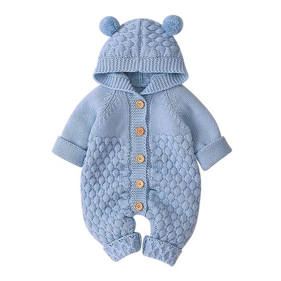 Odizli Neugeborene Baby Mädchen Jungen Kleidung Langarm Gestrickt Kapuze Strampler Body Overall Jacke Frühchenkleidung Erstausstattung Babysachen Set Herbst Winter Babykleidung Hellblau 6-12 Months