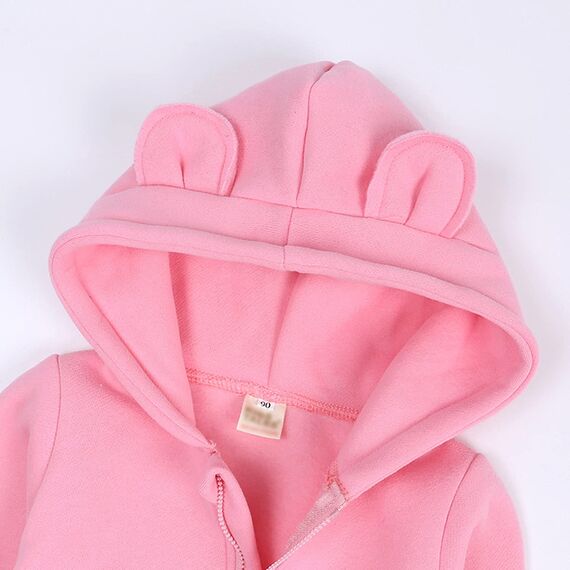 Alunsito Baby Jungen Mädchen Strampler Hoodie Overall Outfit Langarm Bärenohr Lässige Bodysuit Kleidung Reißverschluss Outwear Rosa 73 6-9 Monate