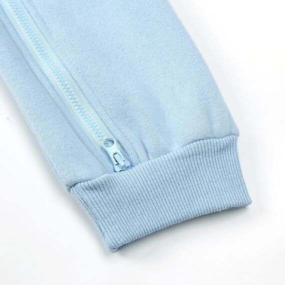 Alunsito Kleinkind Baby Mädchen Junge Kleidung Langarm solide Farbe Reißverschluss Hoodie Bodysuit Fleece Bärenohr ein Stück Overall 73 Blau 6-9 Monate