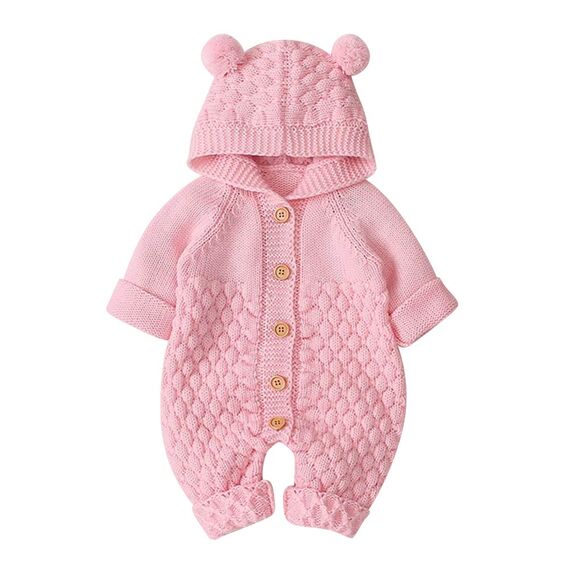 Odizli Neugeborene Baby Mädchen Jungen Kleidung Langarm Gestrickt Kapuze Strampler Body Overall Jacke Frühchenkleidung Erstausstattung Babysachen Set Herbst Winter Babykleidung Rosa 18-24 Months