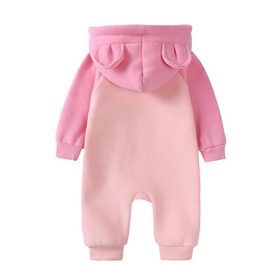 Alunsito Neugeborene Unisex, Babykleidung für Jungen und Mädchen, Kapuzenoverall, Farbblock, Langarm, einteilig, Kapuzenoverall, Body, Outfit 90 Pink Peach 1–2 Jahre