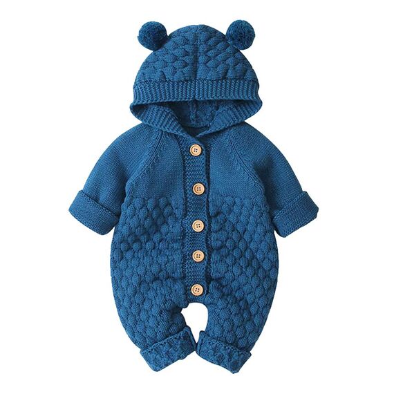 Odizli Neugeborene Baby Mädchen Jungen Kleidung Langarm Gestrickt Kapuze Strampler Body Overall Jacke Frühchenkleidung Erstausstattung Babysachen Set Herbst Winter Babykleidung Blau 18-24 Months