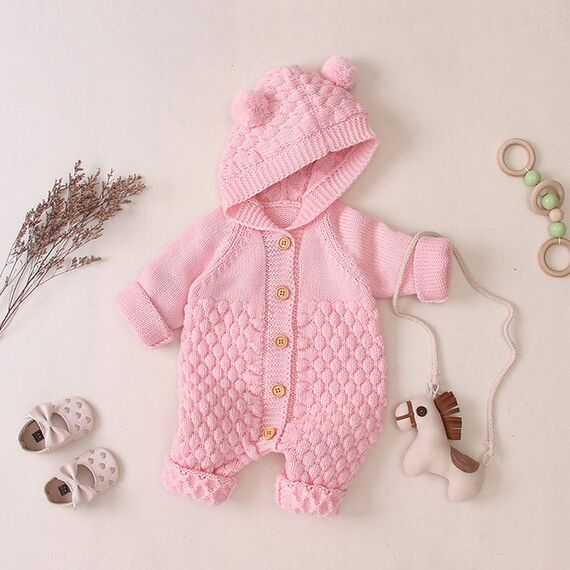 Odizli Neugeborene Baby Mädchen Jungen Kleidung Langarm Gestrickt Kapuze Strampler Body Overall Jacke Frühchenkleidung Erstausstattung Babysachen Set Herbst Winter Babykleidung Rosa 18-24 Months