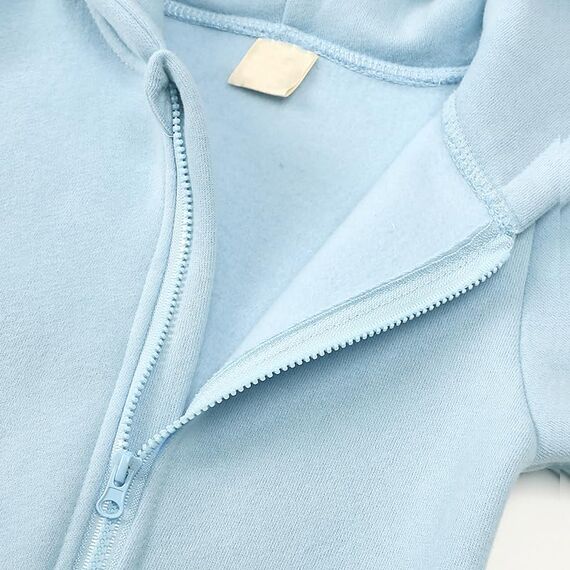 Alunsito Kleinkind Baby Mädchen Junge Kleidung Langarm solide Farbe Reißverschluss Hoodie Bodysuit Fleece Bärenohr ein Stück Overall 73 Blau 6-9 Monate