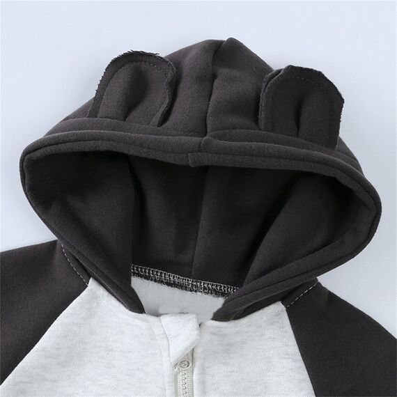 Alunsito Neugeborene Baby Jungen Mädchen Langarm Bärenohren Hoodie Bodysuit Outfit Kapuzen Strampler Jumpsuit Outfits 80 Schwarz Grau 9-12 Monate