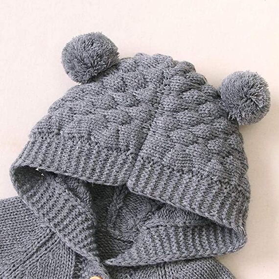 Odizli Neugeborene Baby Mädchen Jungen Kleidung Langarm Gestrickt Kapuze Strampler Body Overall Jacke Frühchenkleidung Erstausstattung Babysachen Set Herbst Winter Babykleidung Grau 18-24 Months