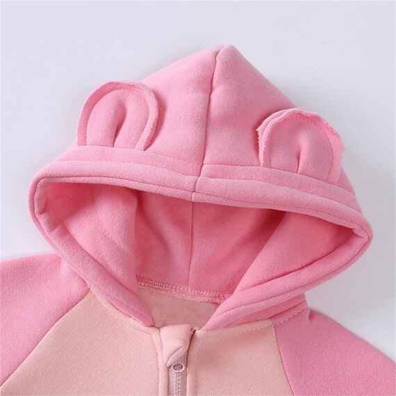 Alunsito Neugeborene Unisex, Babykleidung für Jungen und Mädchen, Kapuzenoverall, Farbblock, Langarm, einteilig, Kapuzenoverall, Body, Outfit 90 Pink Peach 1–2 Jahre