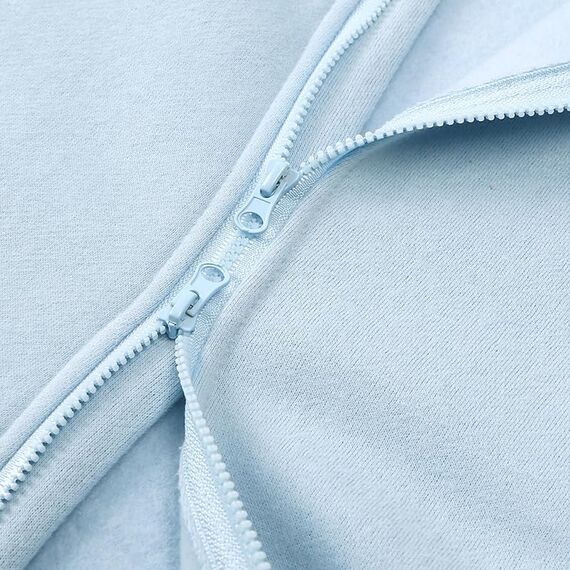 Alunsito Kleinkind Baby Mädchen Junge Kleidung Langarm solide Farbe Reißverschluss Hoodie Bodysuit Fleece Bärenohr ein Stück Overall 73 Blau 6-9 Monate