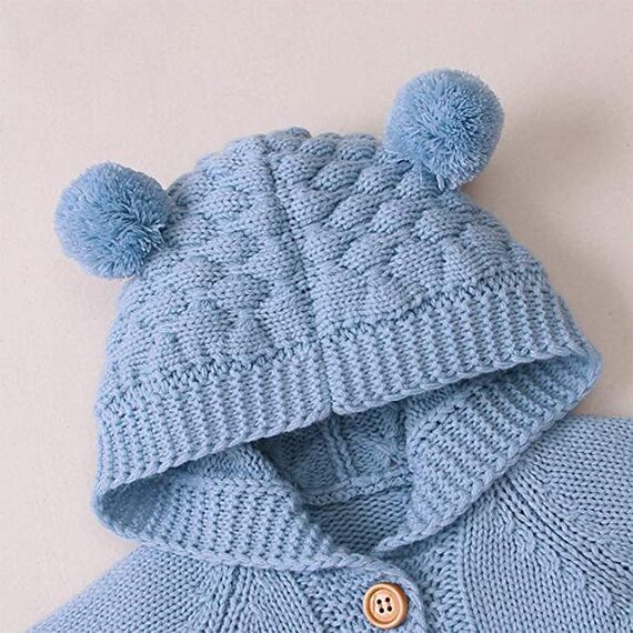 Odizli Neugeborene Baby Mädchen Jungen Kleidung Langarm Gestrickt Kapuze Strampler Body Overall Jacke Frühchenkleidung Erstausstattung Babysachen Set Herbst Winter Babykleidung Hellblau 0-6 Months