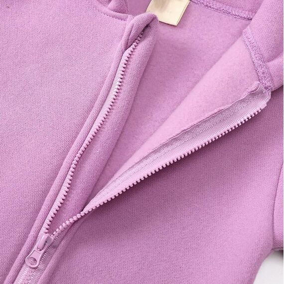 Alunsito Säugling Baby Mädchen Kalter Winter Warme Kleidung Lange Ärmel Reißverschluss Fleece Strampler Einfarbig Bärenohr Kapuzenpulli Overall Bodysuit 90 Lila 1-2 Jahre