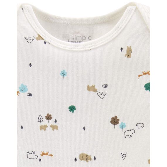 Simple Joys by Carter's Unisex Baby Long-Sleeve Bodysuit Pack of 5 Body, Bär/Streifen/Waldtiere, 0-3 Monate (5er Pack)
