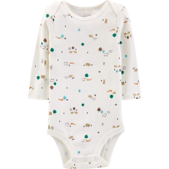 Simple Joys by Carter's Unisex Baby Langärmeliger Body, 5er-Pack, Bär/Streifen/Waldtiere, 24 Monate