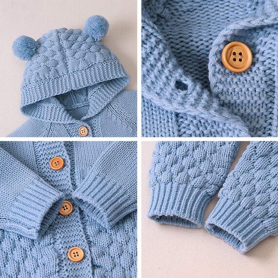 Odizli Neugeborene Baby Mädchen Jungen Kleidung Langarm Gestrickt Kapuze Strampler Body Overall Jacke Frühchenkleidung Erstausstattung Babysachen Set Herbst Winter Babykleidung Hellblau 18-24 Months