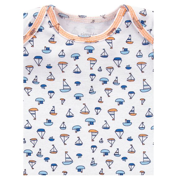 Simple Joys by Carter's Unisex Baby Long-Sleeve Bodysuit Pack of 5 Body, Blau/Grau Meliert/Marineblau Streifen/Orange/Weiß Segelboote, 24 Monate (5er Pack)