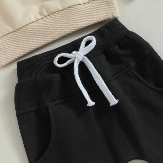 Geagodelia Baby Jungen Kleidung Outfit Babykleidung Set Langarmshirt Sweatshirt + Hose Neugeborene Weiche Babyset Mama's Boy Zweiteiler (B - Beige & Schwarz, 0-6 Monate)